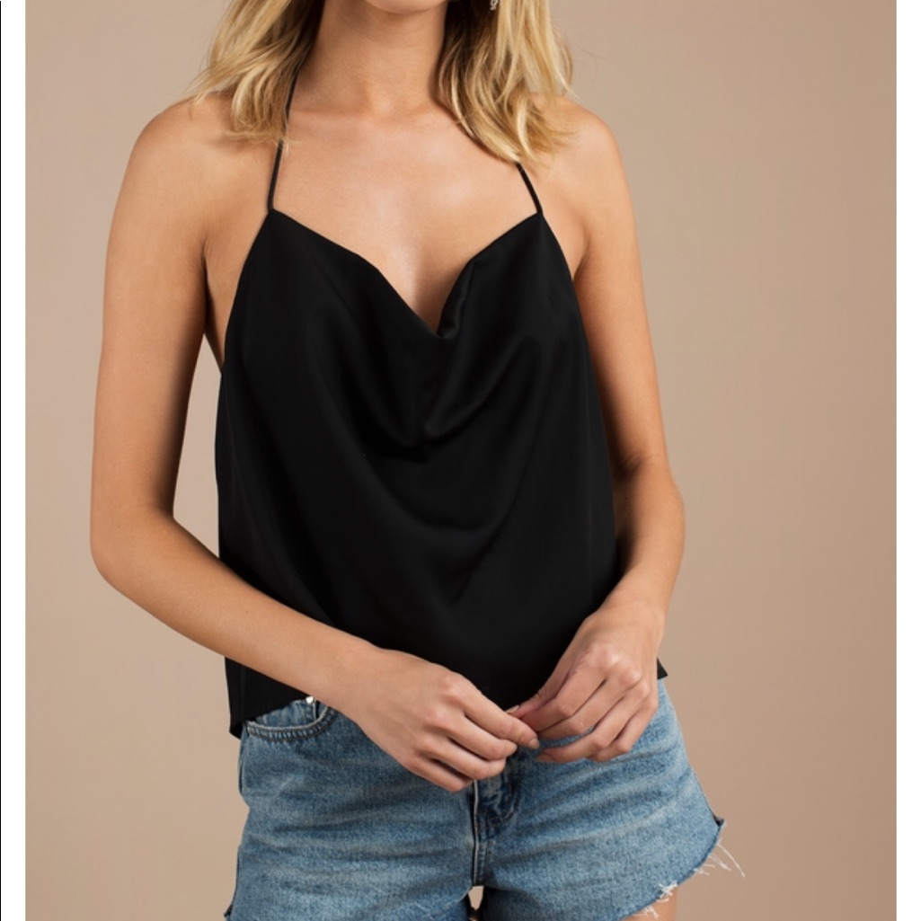 Tobi Black Halter Cowl Neck Tank